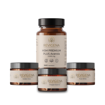 Schönheits- & Innere-Balance-Set von REVIGENA – MSM 2000 Plus Acerola und drei Royal Rhassoul Tonerden