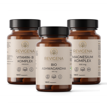 Stress & Nerven Balance Set von REVIGENA – Magnesium Komplex, Vitamin-B Komplex und BIO Ashwagandha