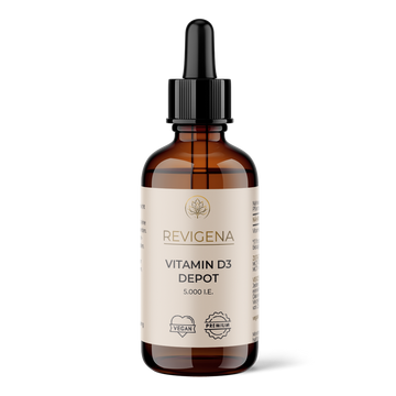 Vitamin D3 Tropfen von REVIGENA – Flasche mit 50 ml, 5.000 I.E. pro Tropfen in MCT-Öl